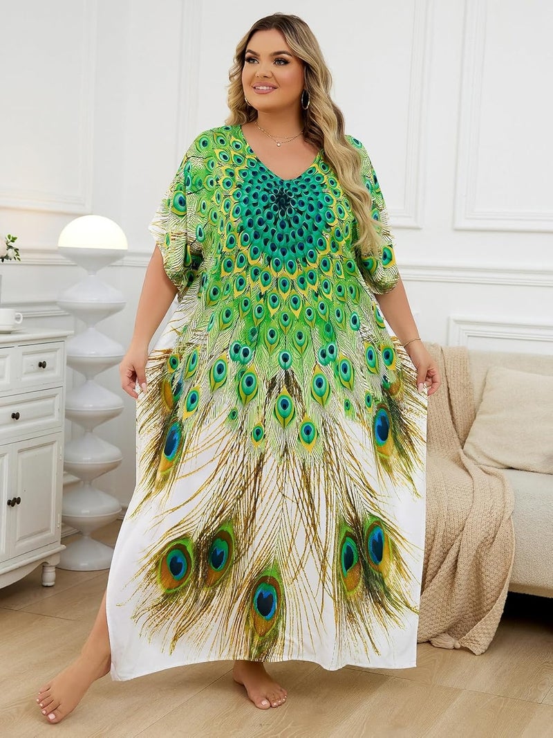 IMAGEKOPE Kaftan Dresses for Women Plus Size Bathing Suit Cover up Caftan Maxi Beach Dresses - Image 3